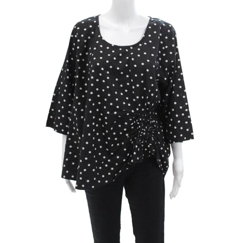Tulip Womens Polka Dot Gathered Long Sleeves Blouse Black White Size Small
